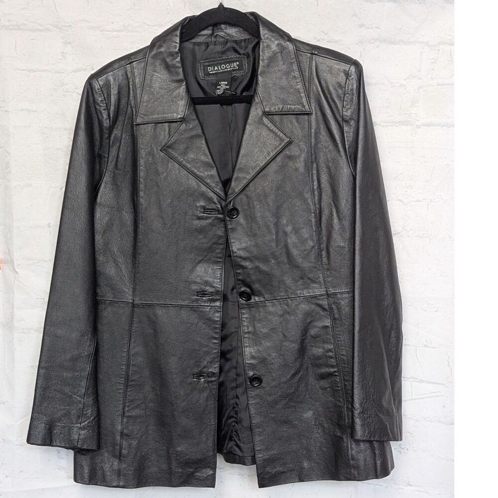 Dialogue Vintage Black 100% Leather Blazer Jacket L